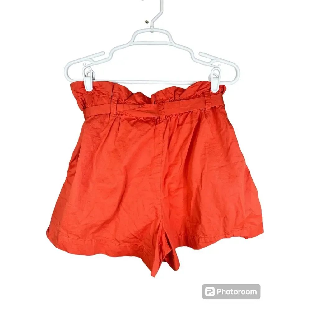 Madewell Paper Bag 'Coastal' Orange Tie Linen Blend Pull On Shorts Size 10